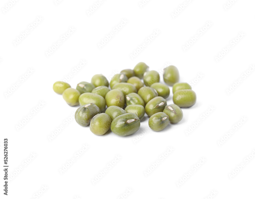 Green mung beans on white background. Organic grains Green mung beans on white background. Organic grains