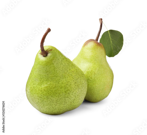 Two fresh ripe pears on white background