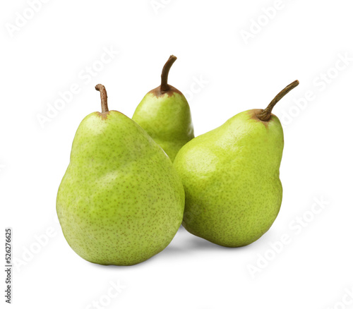 Fresh ripe green pears on white background