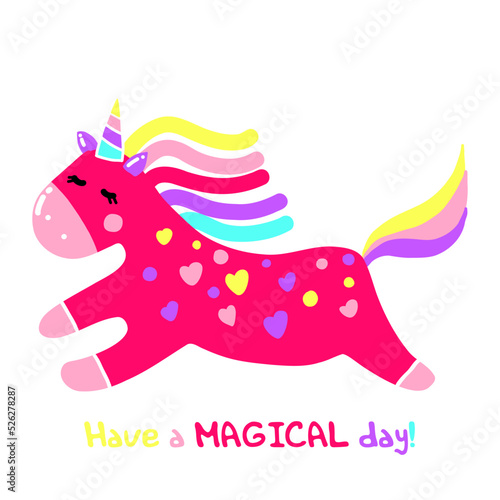 Cute Unicorn fly.  Pony cartoon animals