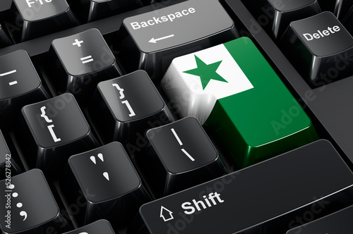Esperanto flag painted on computer keyboard. 3D rendering photo