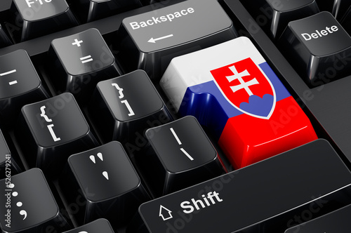 Slovak flag painted on computer keyboard. Online business, education, shopping in Slovakia concept. 3D rendering photo