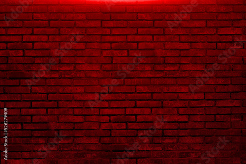 Brick walls blue and red neon background. Grunge Concrete Brick, Modern futuristic lighting effect