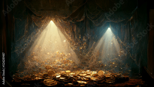 The light beam on the golden coins
