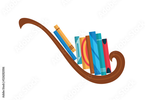 Bookshelf with colorful books. Flat reading books illustration isolated on white background. Back to school and education study wall concept. Library interior element