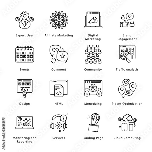 SEO, Development and Marketing Outline Icons - Stroked, Vectors