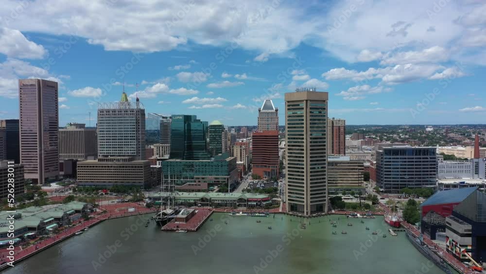 Aerial panoramic view of Baltimore City, Maryland, MD Inner Harbor with buildings, fells point, little italy. Aerial panoramic view of Baltimore City, Maryland, MD Inner Harbor with buildings, fells point, little italy.