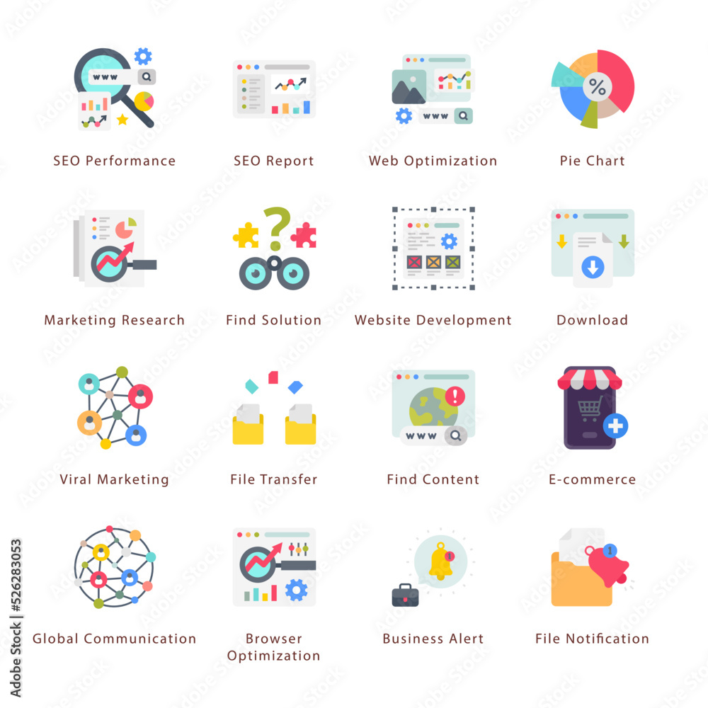 SEO, Development and Marketing Flat Icons - Vectors SEO, Development and Marketing Flat Icons - Vectors