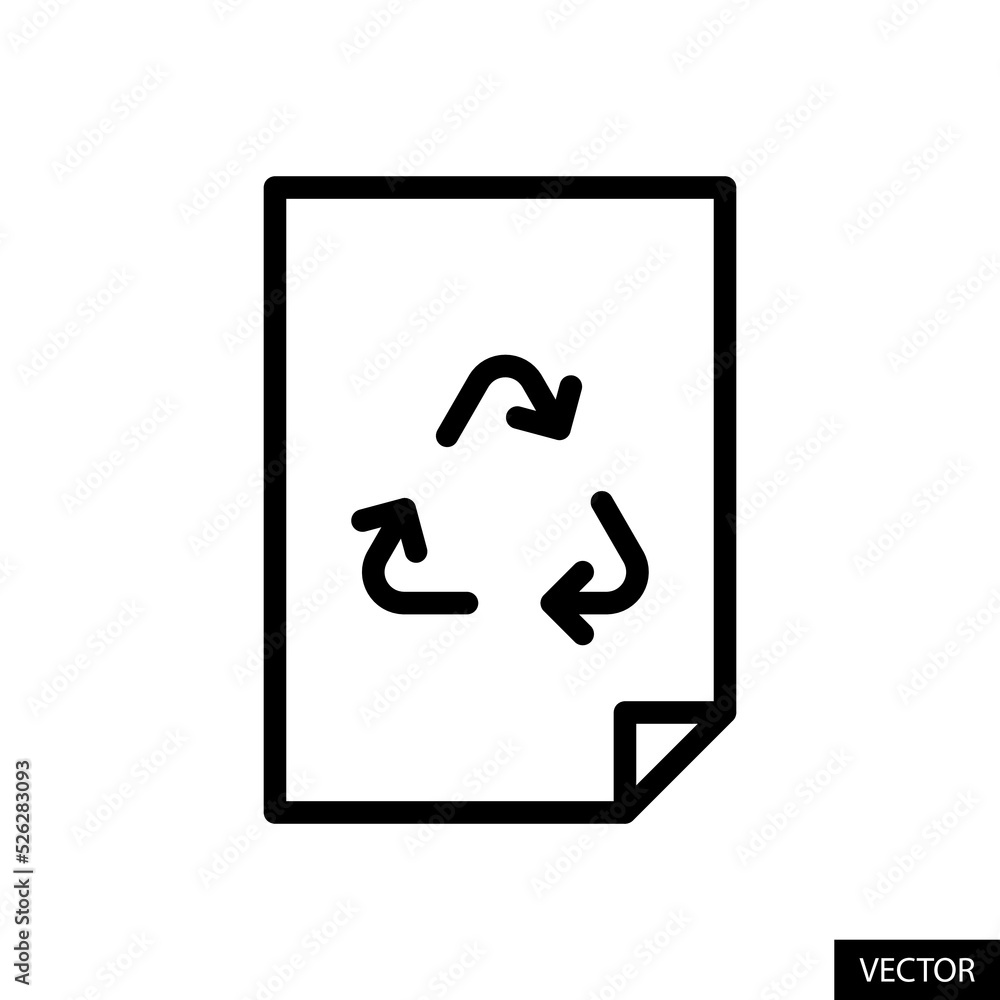 Recycle paper vector icon in line style design for website design, app, UI, isolated on white background. Editable stroke. Vector illustration. Recycle paper vector icon in line style design for website design, app, UI, isolated on white background. Editable stroke. Vector illustration.