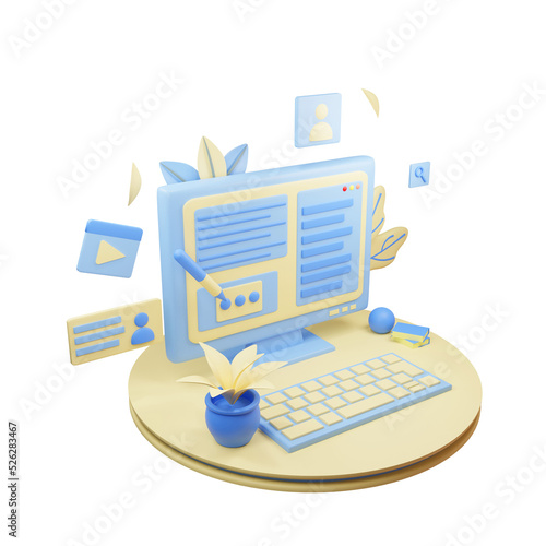 Computer monitor icon Isolated 3d Render Illustration