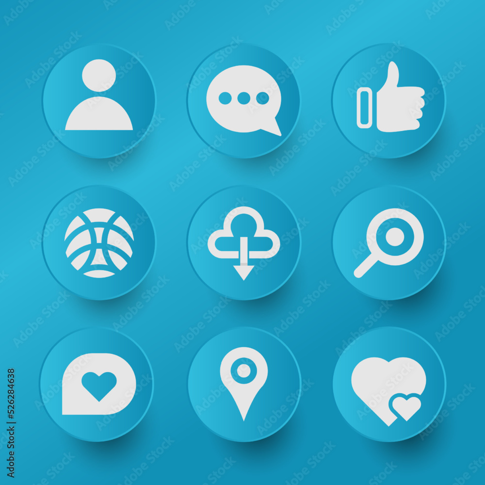 Set of icon social media,web for bussines with blue neumorphism design Set of icon social media,web for bussines with blue neumorphism design