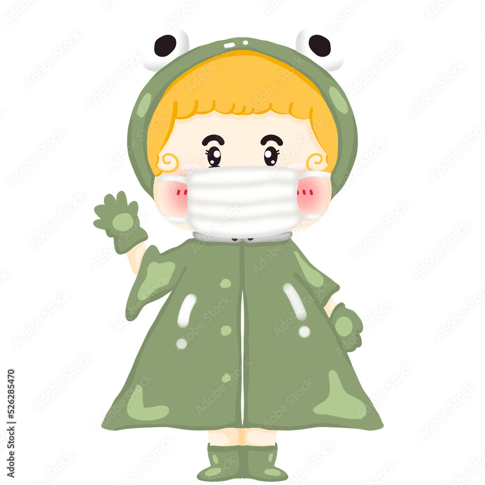 girl wearing a frog pattern raincoat girl wearing a frog pattern raincoat