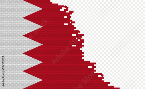 Bahrain flag on broken brick wall. Empty flag field of another country. Country comparison. Easy editing and vector in groups.