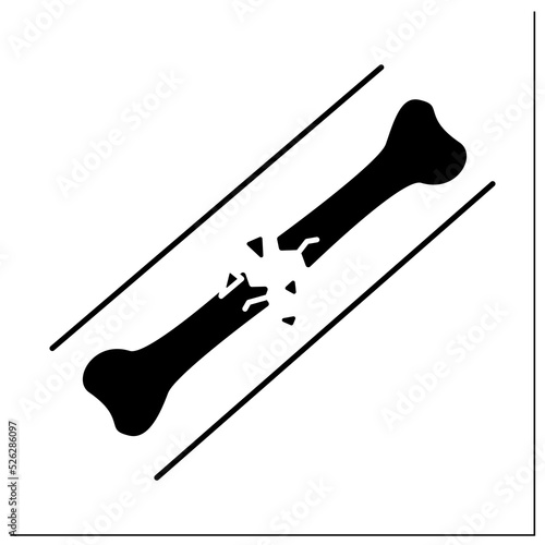 Comminuted fracture glyph icon. Break or splinter of bone into more than two fragments.Crashes. Healthcare concept.Filled flat sign. Isolated silhouette vector illustration