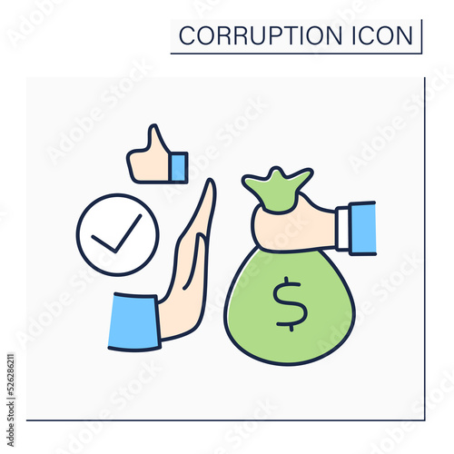 Stop bribe color icon. Anti-corruption actions. Avoid illegal payment deals. Corruption concept. Isolated vector illustration