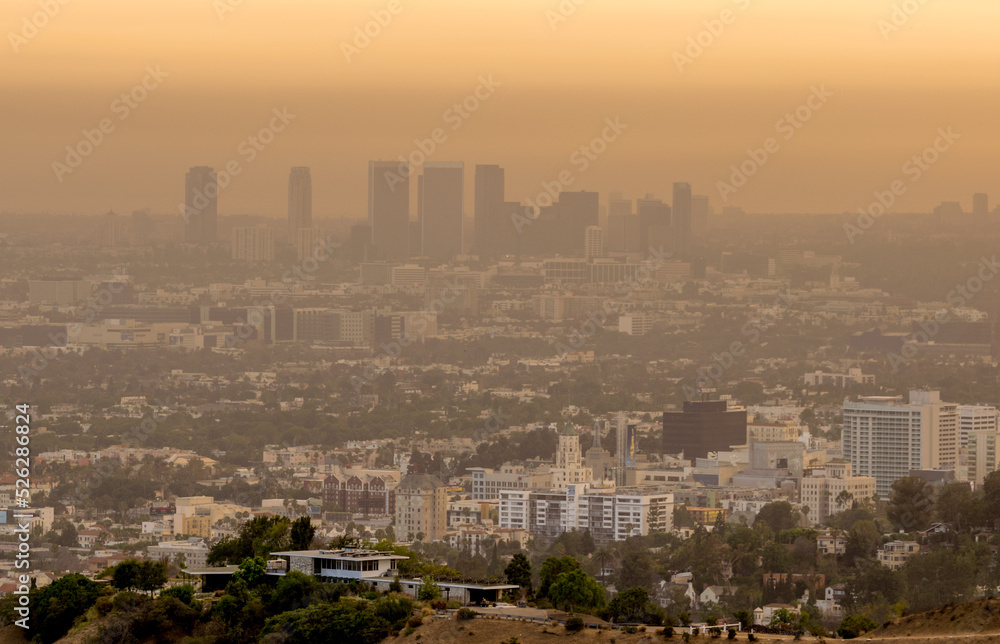 sunset over L.A.  during a wildfire