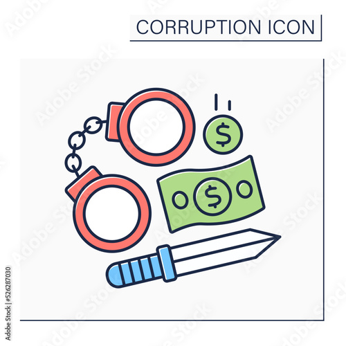 Bloody money color icon. Compensation for crime. Money obtained at cost of people lives. Corruption concept. Isolated vector illustration