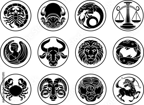 Zodiac horoscope astrology star signs icon set