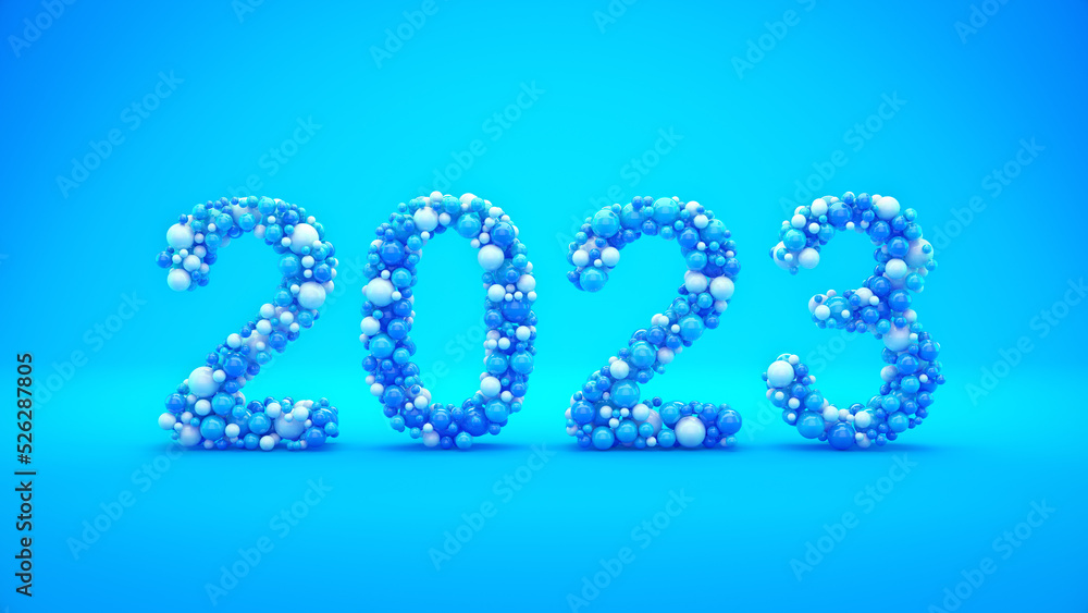 Multi coloured balls 2023. Numbers for Happy New Year 2023.