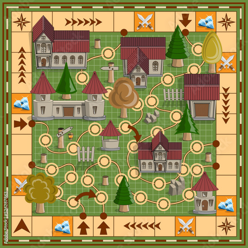 Board game on a medieval theme. Vector illustration.