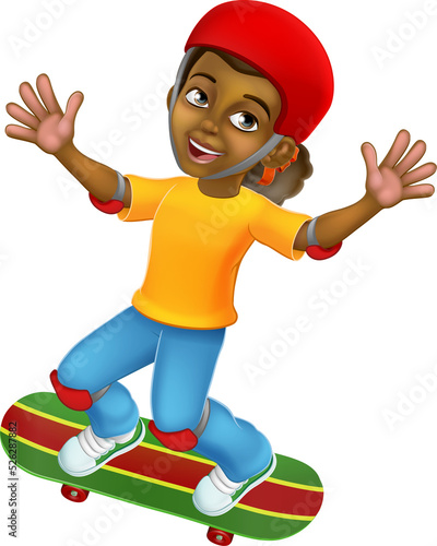 Girl Kid On Skateboard Skateboarding Cartoon photo