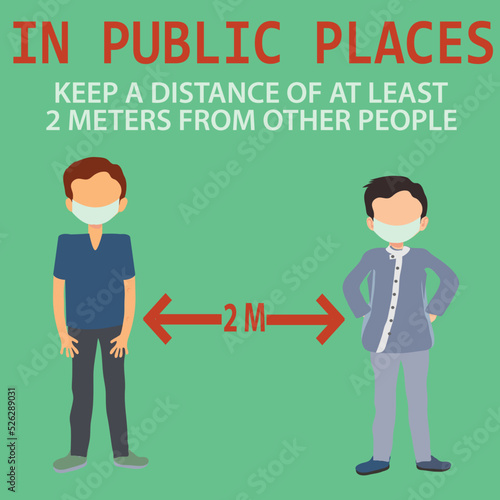 Sign for keeping 2m distance in public places on a green background