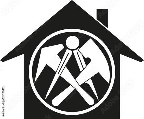 Dachdeckerwerkzeuge und Haus, Dachdecker Logo, Aufkleber Label
