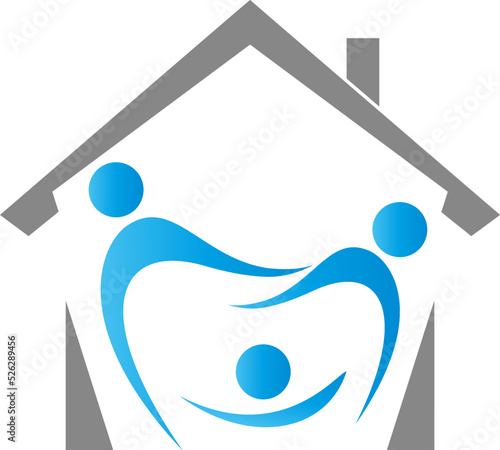 Haus und Drei Personen, Zahn, Zahnmedizin, Zahnarzt, Familie, Logo