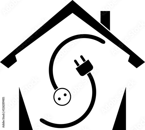 Haus, Stromstecker, Stromdose, Aufkleber Label, Elektriker, Handwerker, Logo, Icon	