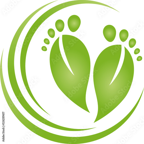 Zwei Füße und Kreise. Blätter, Fußpflege, Fußmassage, Logo