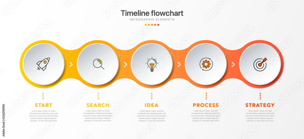 Timeline infographic design with 5 options or steps. Infographics for business concept. Can be used for presentations workflow layout, banner, process, diagram, flow chart, info graph, annual report. - obrazy, fototapety, plakaty 