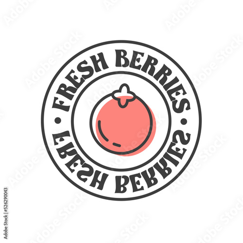 Cranberry icon. Fresh berries organic labels food stickers and elements. Fresh berries inscription on cirle isolated on white background. Cute cranberry line art icon