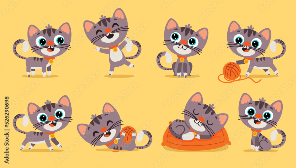 Fototapeta premium Set Of Cartoon Cat Poses