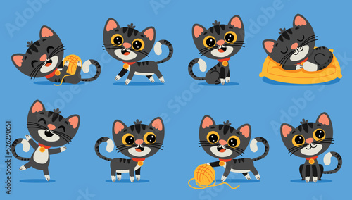 Set Of Cartoon Cat Poses