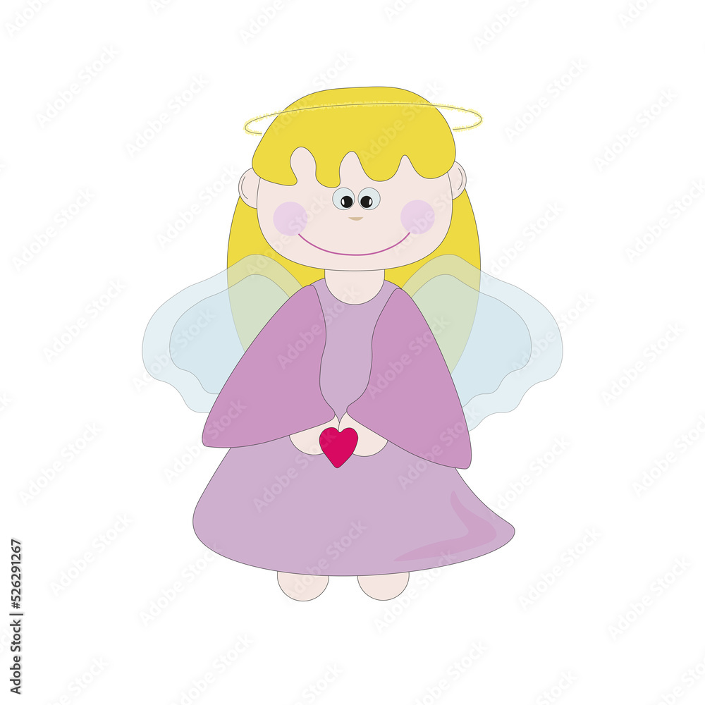 smiling little angel in a childish style drawn on a white background smiling little angel in a childish style drawn on a white background