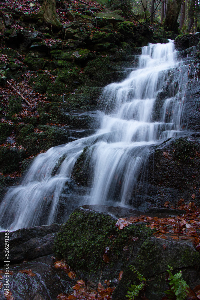Famous Satiny waterfalls. Breathtaking, untouched nature around the water flowing down cascades creating mini waterfalls. Beskydy mountains, Czech republic, Central europe. Without human intervention Famous Satiny waterfalls. Breathtaking, untouched nature around the water flowing down cascades creating mini waterfalls. Beskydy mountains, Czech republic, Central europe. Without human intervention