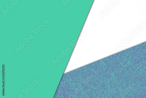 Plain vs textured bright shades of green blue yellow violet and white color papers intersecting to form a triangle shape for cover design