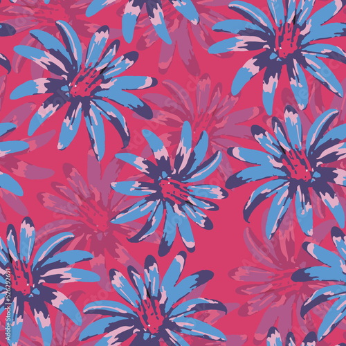 seamless plants pattern background with doodle colourful flowers , greeting card or fabric