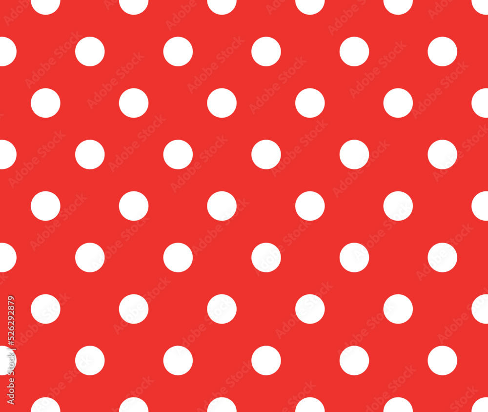 White peas on a red background. Semaless pattern with white circles. Polka dots White peas on a red background. Semaless pattern with white circles. Polka dots