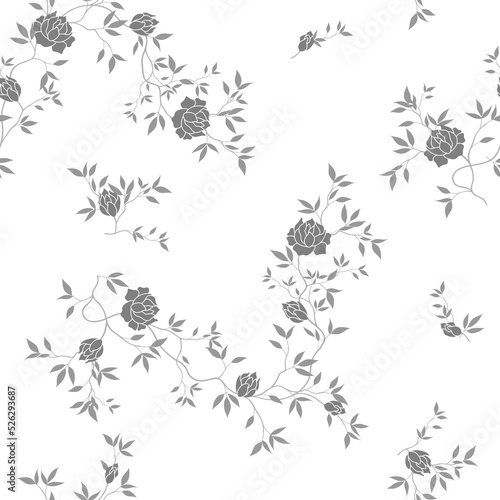seamless pattern of flowers, branches and leaves