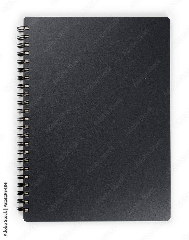 Spiral coil notebook with black cover isolated on white. Spiral coil notebook with black cover isolated on white.