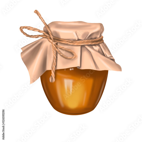 Watercolor jar with honey. Realistic illustration of a honey can