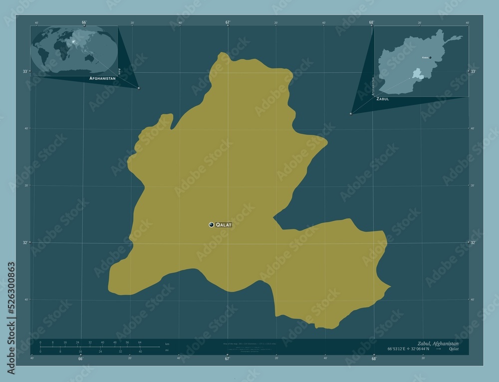 Zabul, Afghanistan. Solid. Labelled points of cities Zabul, Afghanistan. Solid. Labelled points of cities