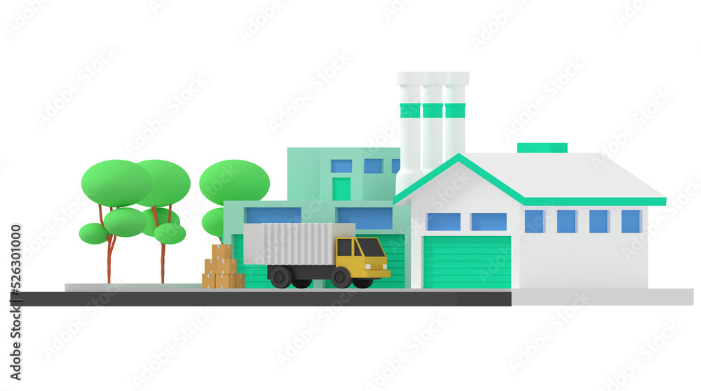 3d illustration of shipping factory and warehouse 3d illustration of shipping factory and warehouse