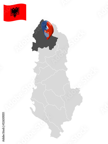 Location Shkoder County  on map Albania. 3d location sign similar to the flag of  Shkoder County. Quality map  with  Regions of the Albania for your design. EPS10