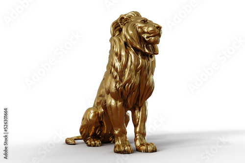 Gold Sitting Lion 3d Sculpture PNG isolate on transparent background with shadow  © Roman