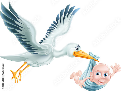 Stork and Baby Flying Cartoon