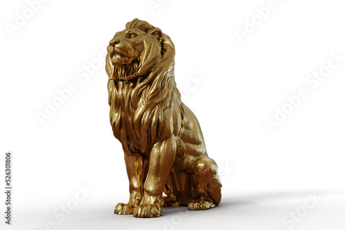 Gold Sitting Lion 3d Sculpture PNG isolate on transparent background with shadow  © Roman