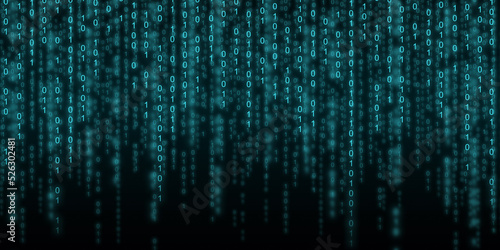 Futoroistic cyberspace with binary code. Blue background from a matrix with falling numbers.