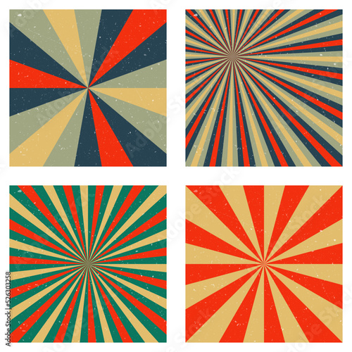 Astonishing vintage backgrounds. Abstract sunburst covers with radial rays. Trendy vector illustration.
